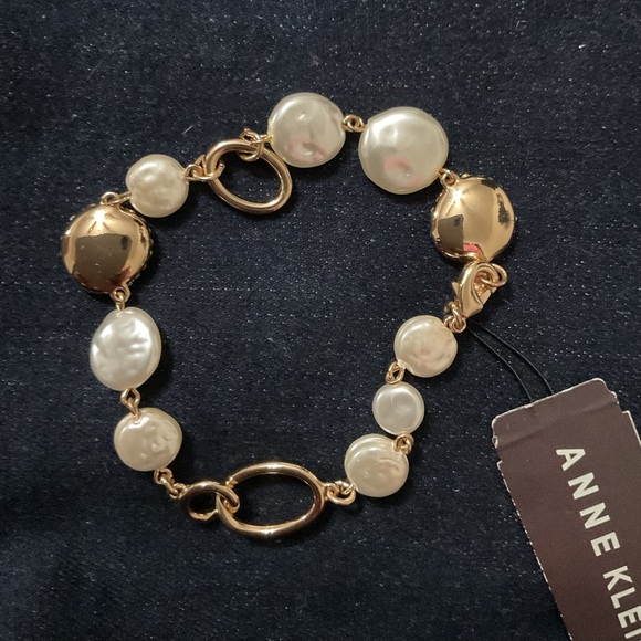 Anne Klein Gold Tone Pearl And Stone Bracelet - Picture 2 of 3